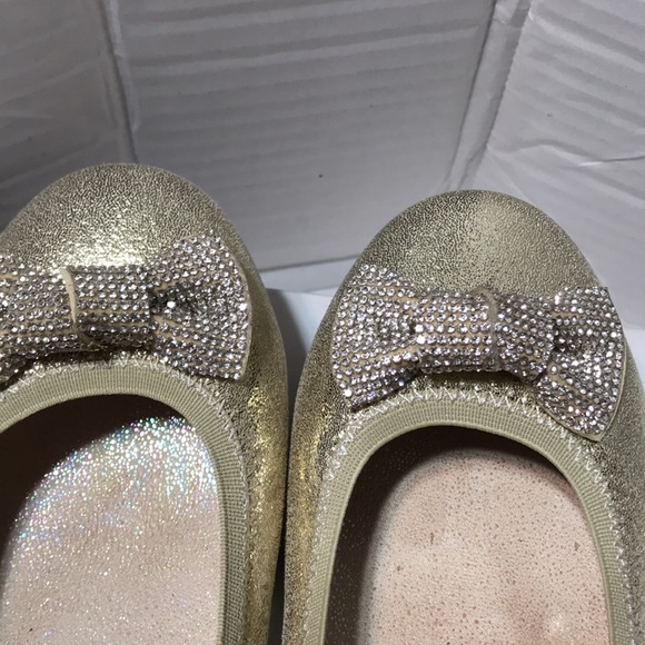 Stuart Weitzman man made champagne gold flats with crystals bow - Picture 3 of 5